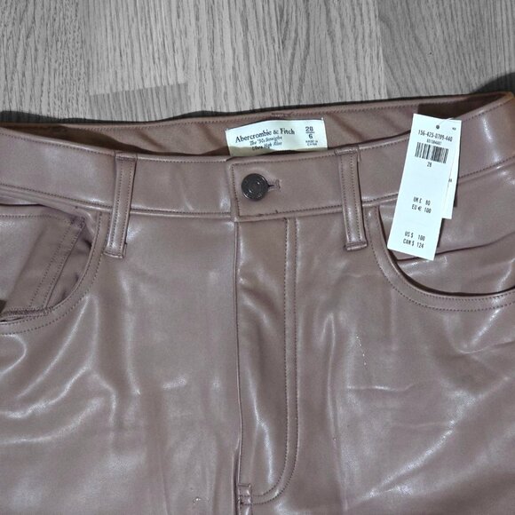 Abercrombie The 90's Straight Ultra High-Rise Faux Leather Taupe Pants Size 6 - Picture 5 of 10